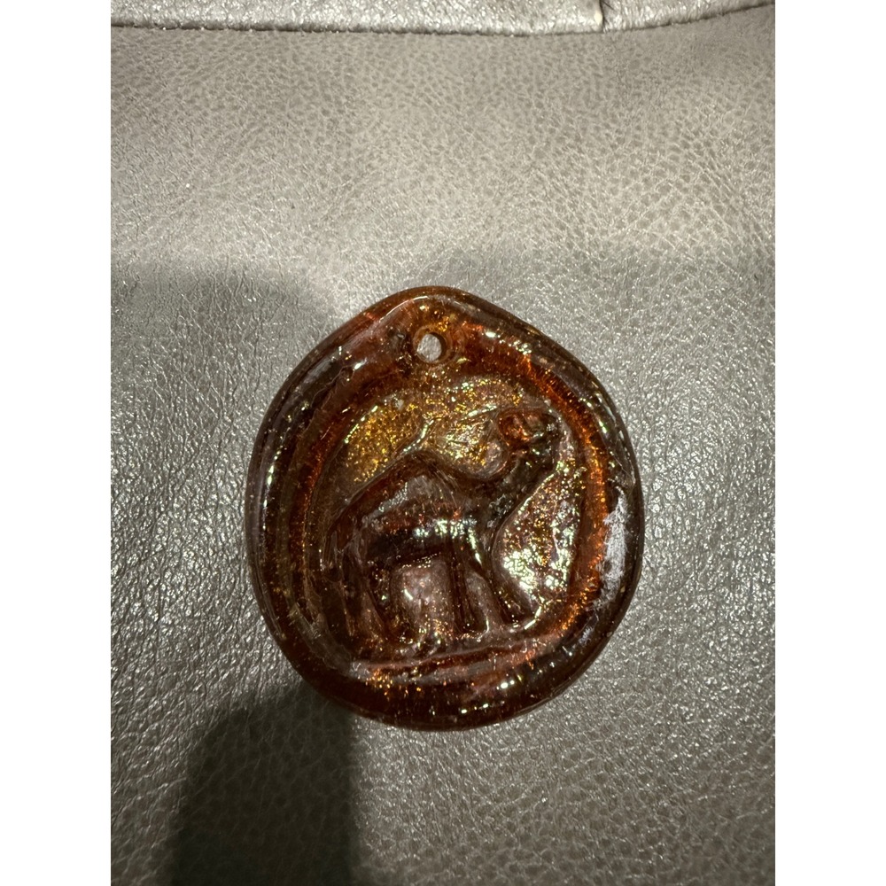 Vintage Amber Glass Camel Pendant‎ Glitter Infused Animal Relief Boho necklace